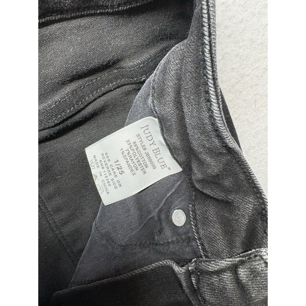 Judy Blue Jeans Womens 1/25 Black Flare Raw Hem High Rise Stretch Dark Wash - Picture 3 of 5